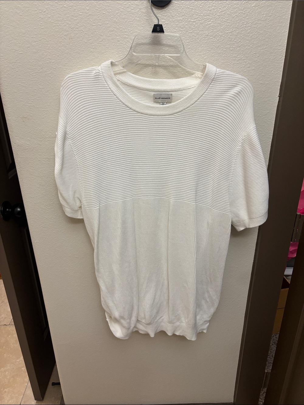 Club Monaco White Short-Sleeve Ribbed Knit Top